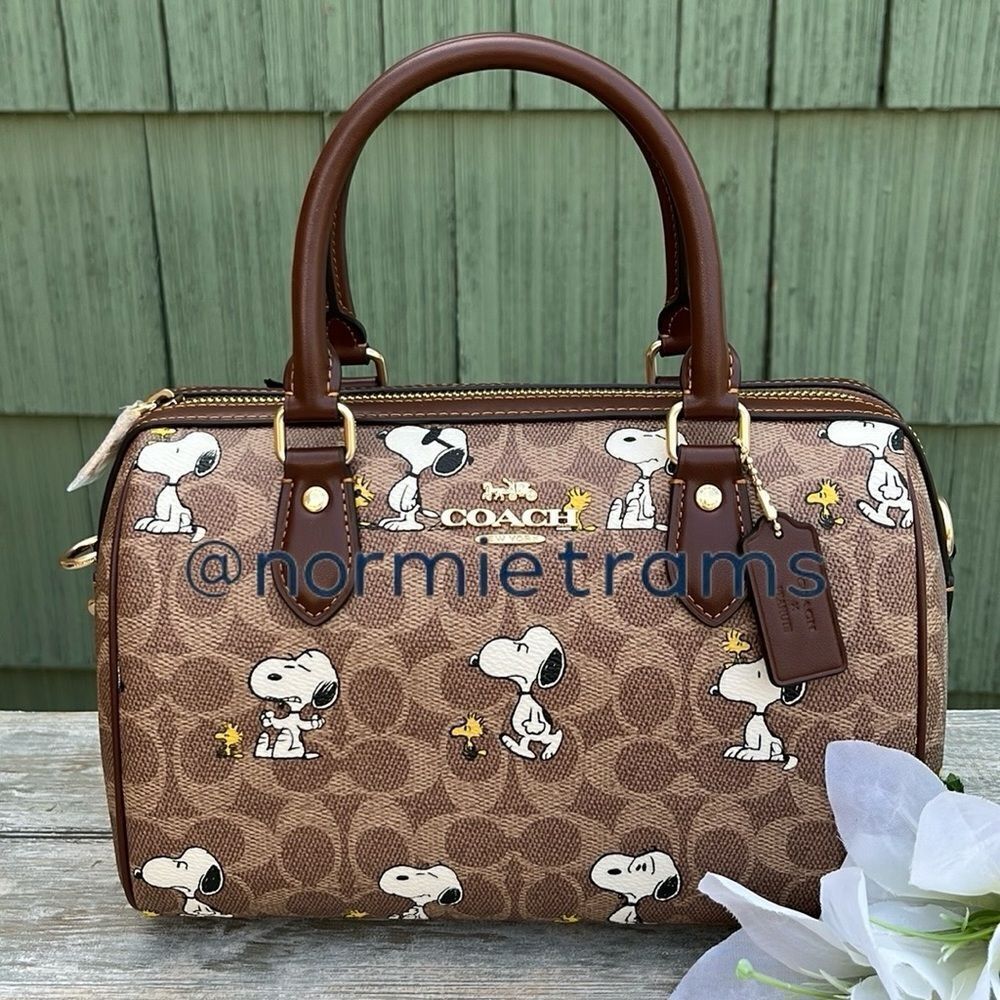 Coach X Peanuts Rowan Satchel Bag In Signature Canvas With Snoopy Print